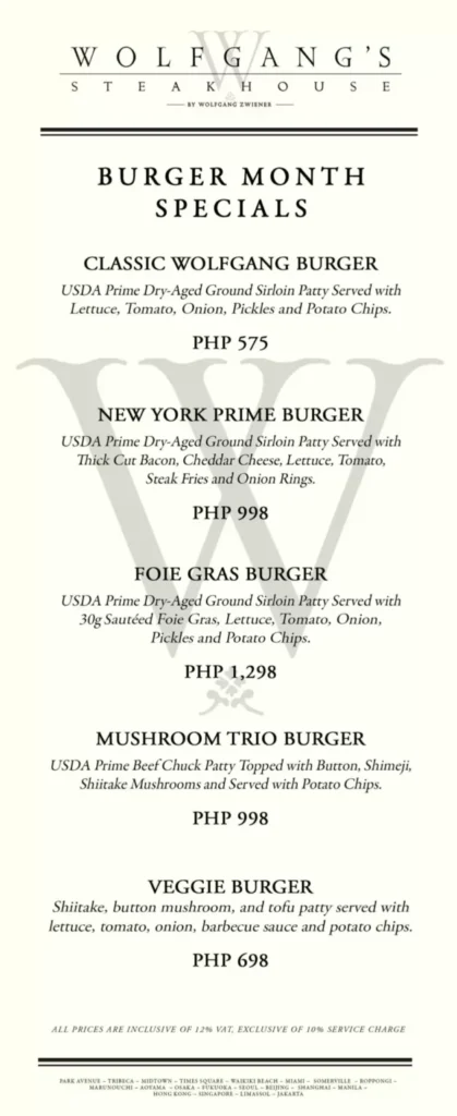 Wolfgang Steakhouse Menu With Updated Prices Philippines 2024 - Menu ...