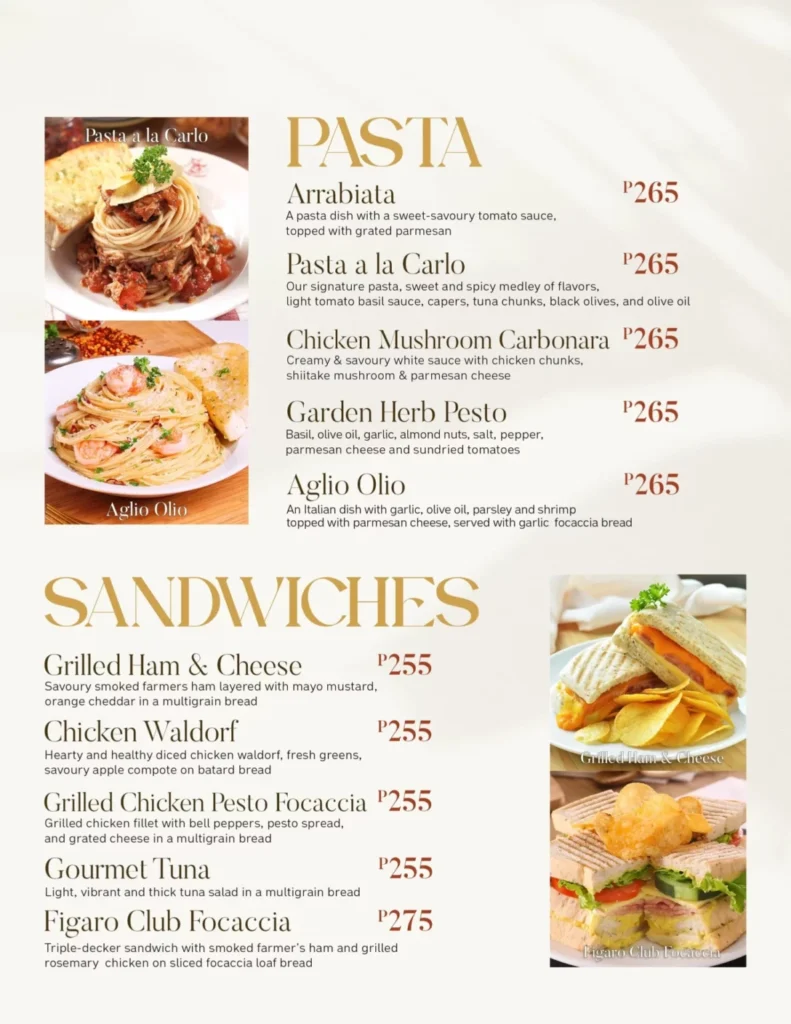 FIGARO COFFEE PASTA PRICES FIGARO COFFEE SANDWICHES MENU PRICES