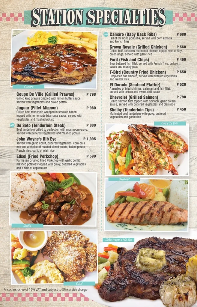 FILLING STATION SPECIALTIES MENU PRICES