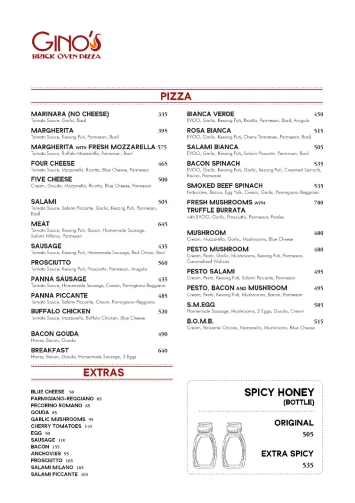 Gino’s Menu With Updated Prices Philippines 2024 - Menu-Infinity