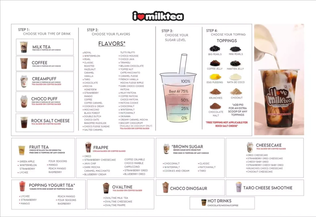 I LOVE MILKTEA MENU MILK TEA AND I LOVE MILKTEA FRUIT TEA AND I LOVE MILKTEA CREAM PUFF MENU PRICES