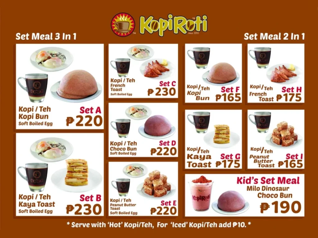 KOPI ROTI LITTLE RED DOT MENU AND KOPI ROTI SET MEALS PRICES