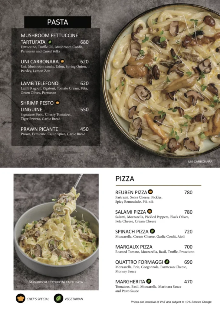 THE PENTHOUSE 8747 PASTA MENU PRICES