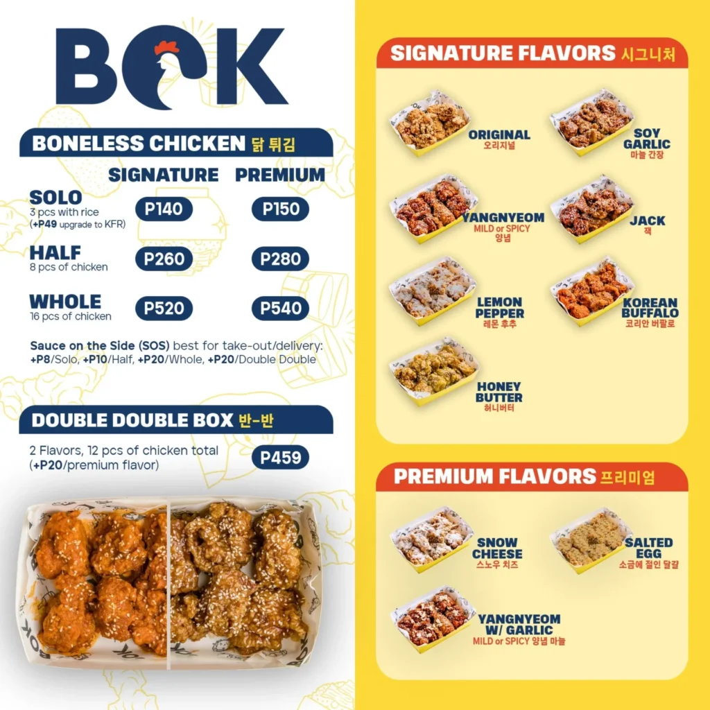 BOK BONELESS FRIED CHICKEN MENU WITH PRICES