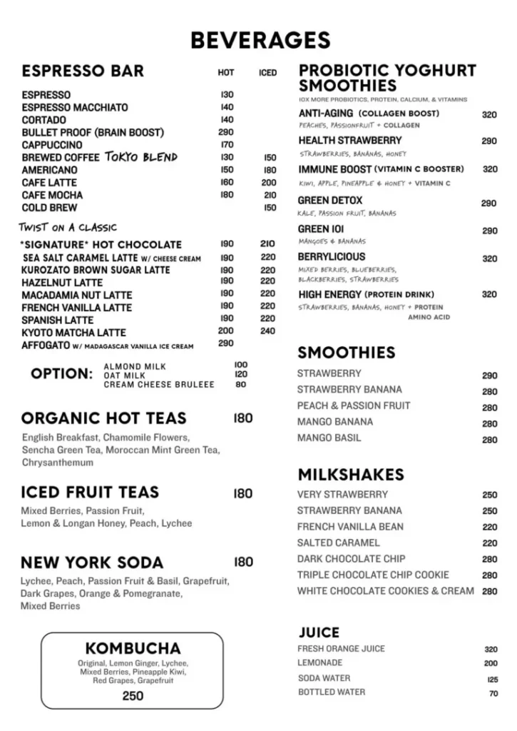 DEAN & DELUCA BEVERAGES PRICES