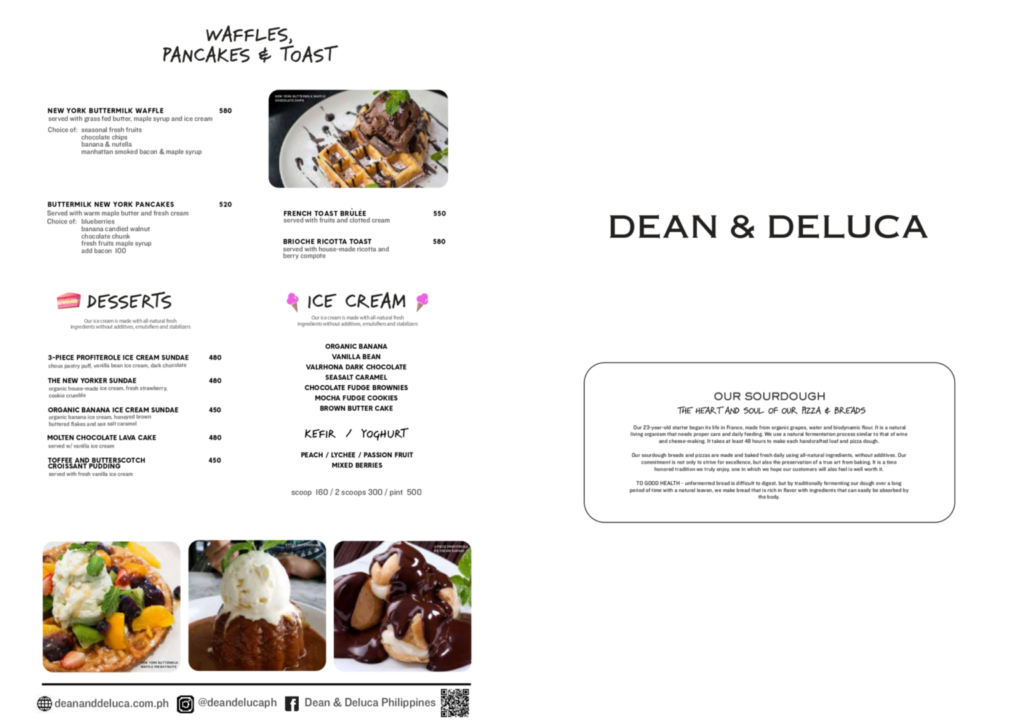 DEAN & DELUCA DESSERTS AND PIZZA MENU PRICES