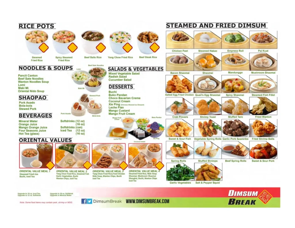 DIMSUM BREAK STEAMED DIMSUM PRICES AND DIMSUM BREAK SOUPS & NOODLES MENU PRICES