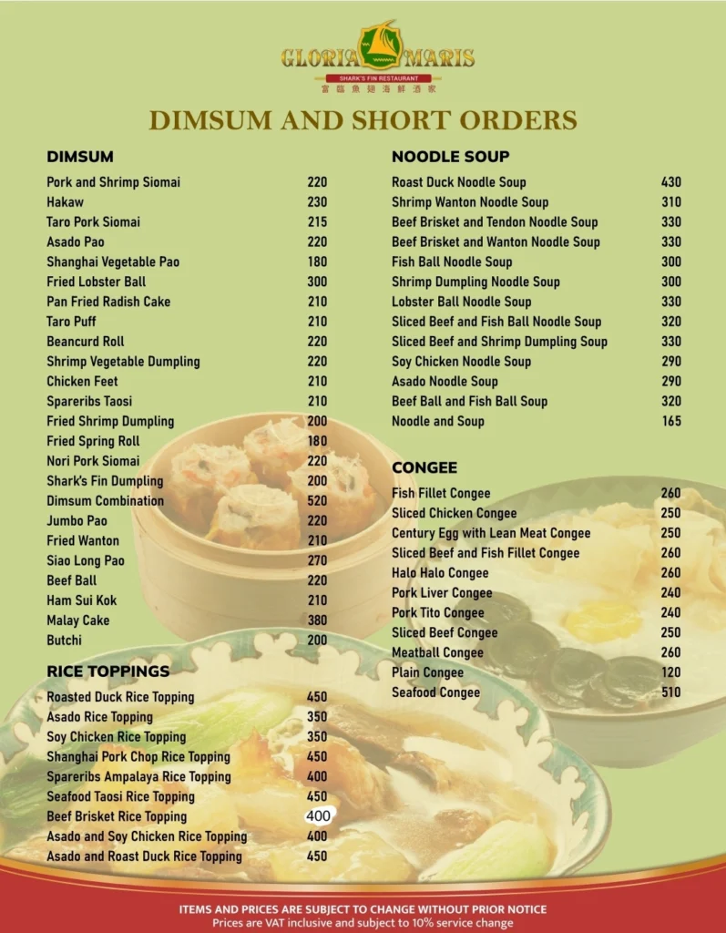 GLORIA MARIS CRISPY NOODLES MENU AND GLORIA MARIS CHICKEN MENU AND GLORIA MARIS BEEF MENU PRICES