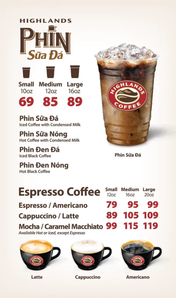 HIGHLANDS COFFEE VIETNAMESE COFFEE PRICES