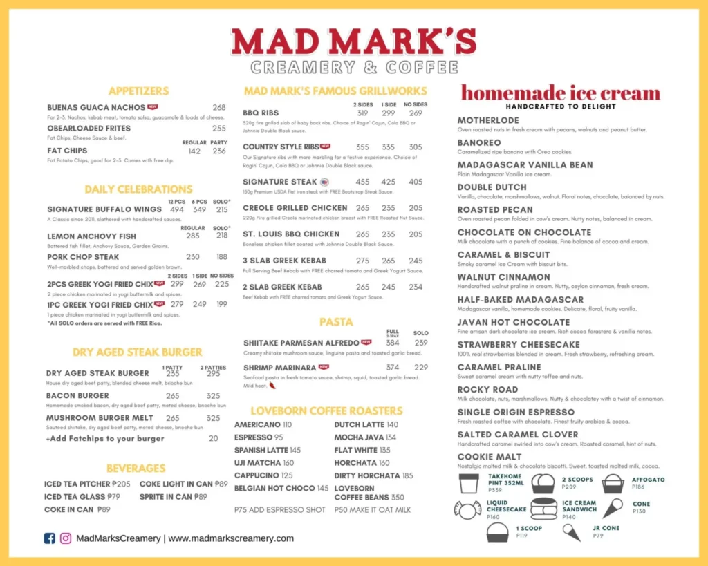 Mad Mark’s Menu With Updated Prices Philippines 2024 - Menu-Infinity