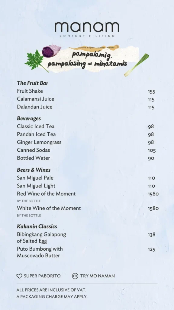 MANAM BEVERAGES PRICES