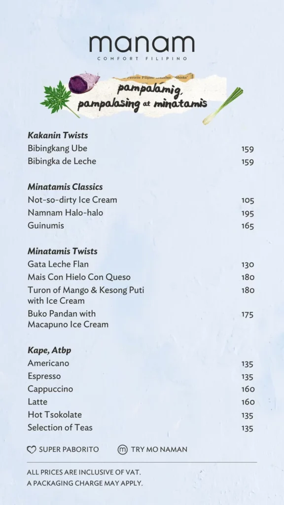 MANAM MENU ALMUSAL CLASSICS & TWISTS PRICES MANAM SILOGS CLASSICS & TWISTS MENU PRICES