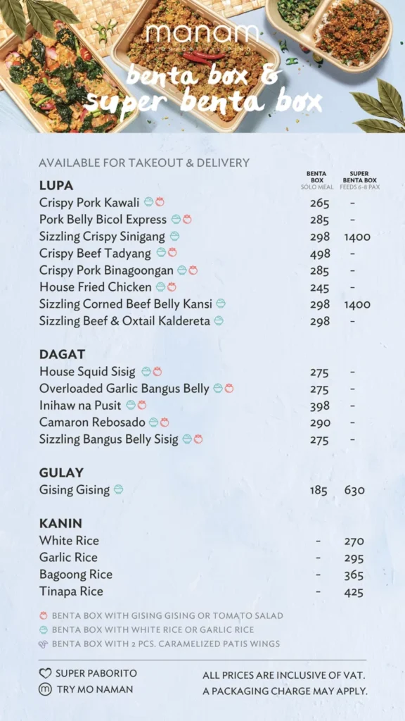 MANAM MENU KANIN TWISTS PRICES MANAM KAPE MENU PRICES