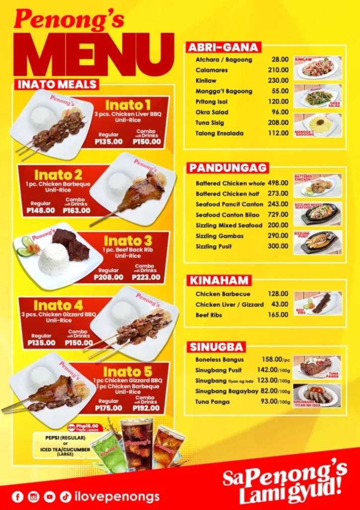 PENONG’S PANDUNGAG MENU AND PENONG’S KINAHAM MENU PRICES