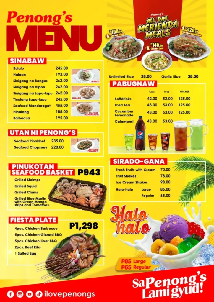 PENONG’S SINUGBA MENU PRICES