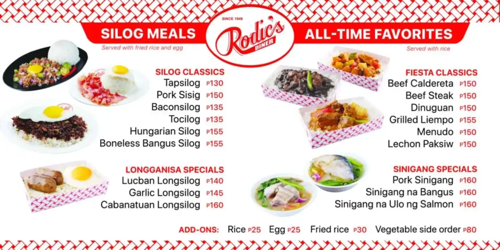 RODIC’S BREAKFAST MENU WITH AND RODIC’S LOLA PACITA’S PRICES