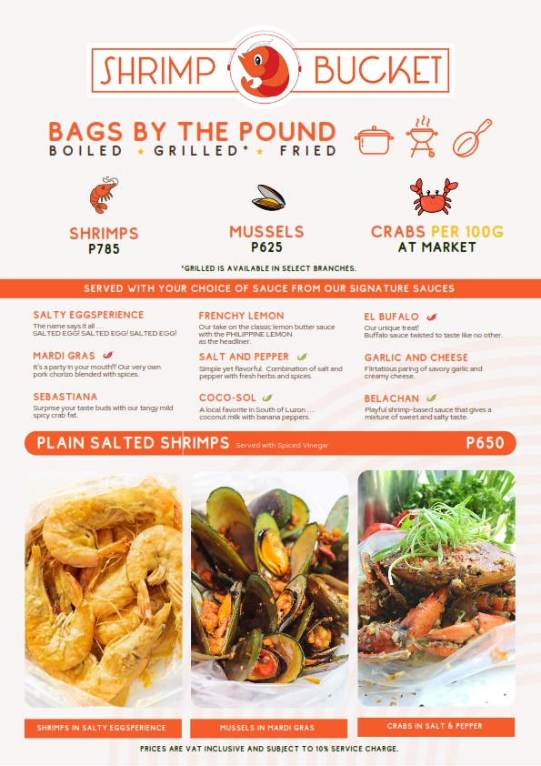 SHRIMP BUCKET GO CLASSIC MENU WITH PRICES SHRIMP BUCKET GO BOLD PRICES
SHRIMP BUCKET GO SIGNATURE PRICES