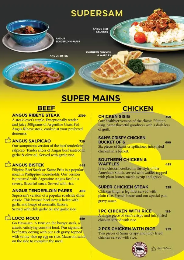 SUPERSAM SUPER MAINS BEEF AND SUPERSAM SUPER MAINS CHICKEN MENU PRICES