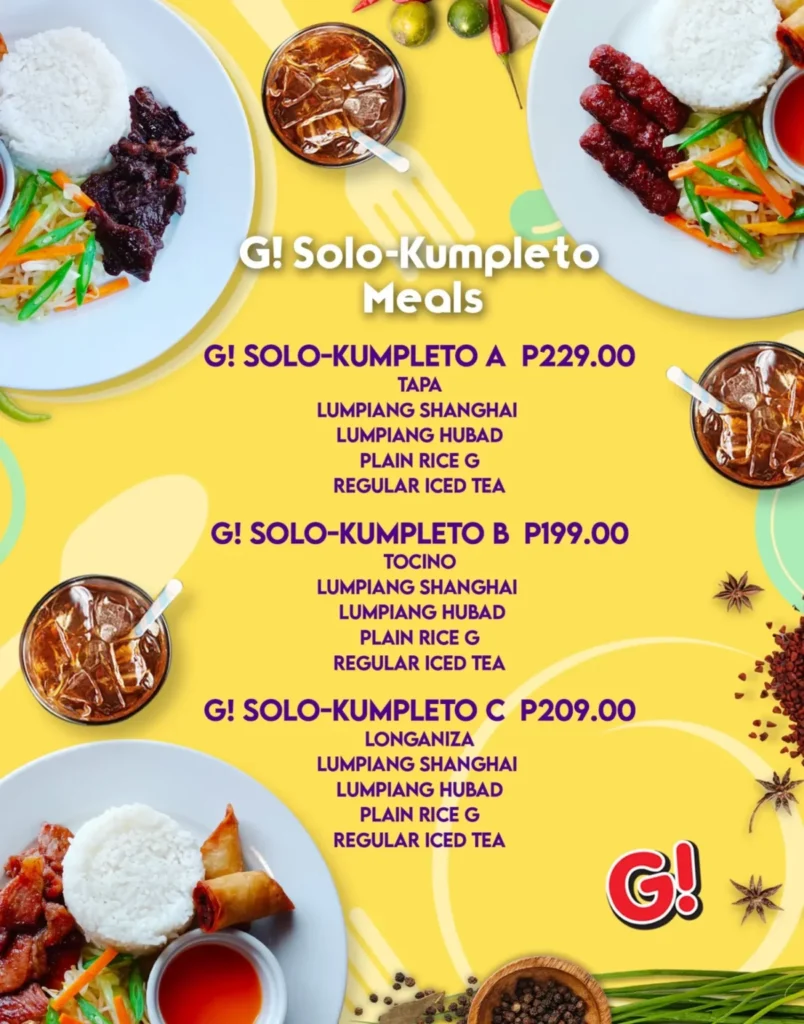 GOODAH G! SOLO-KUMPLETO MEALS MENU PRICES