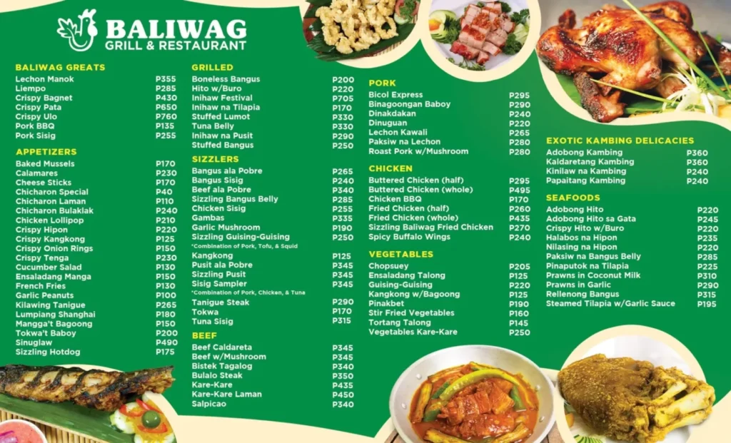 BALIWAG CHICKEN PRICES BALIWAG PORK MENU PRICES
BALIWAG APPETIZERS MENU PRICES
BALIWAG GRILLED PRICES