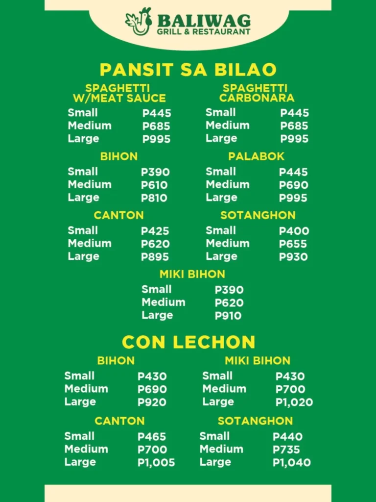 BALIWAG PANCIT BILAO MENU PRICES