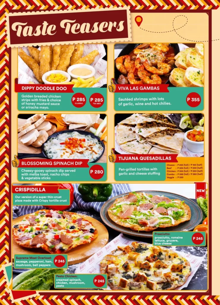 BIGBY’S TASTE TEASERS MENU PRICES
BIGBY’S A LA CARTE PRICES