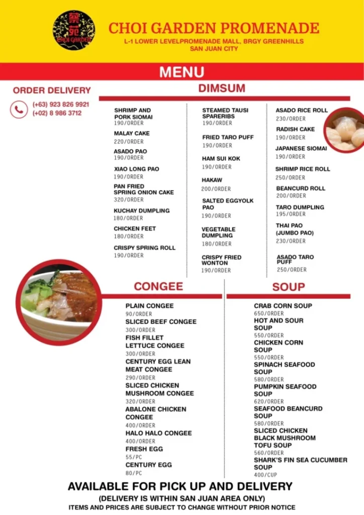 CHOI GARDEN DIMSUM MENU PRICES CHOI GARDEN COMGEE PRICES