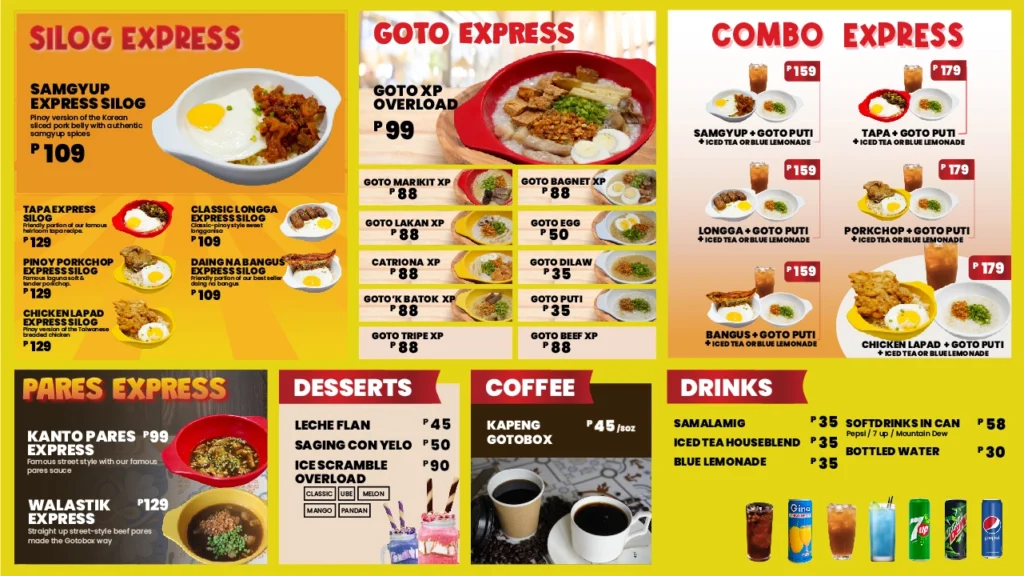 GOTOBOX SILOG MENU PRICES GOTOBOX PARES PRICES GOTOBOX DESSERT & DRINKS PRICES