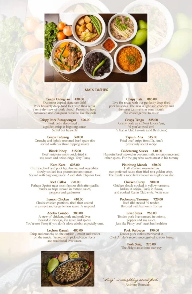 KANIN CLUB SOUPS MENU PRICES