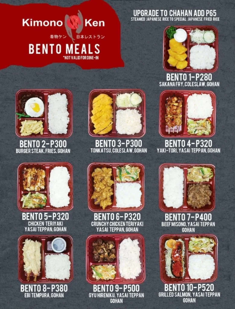 KIMONO KEN BENTO MEAL MENU PRICES