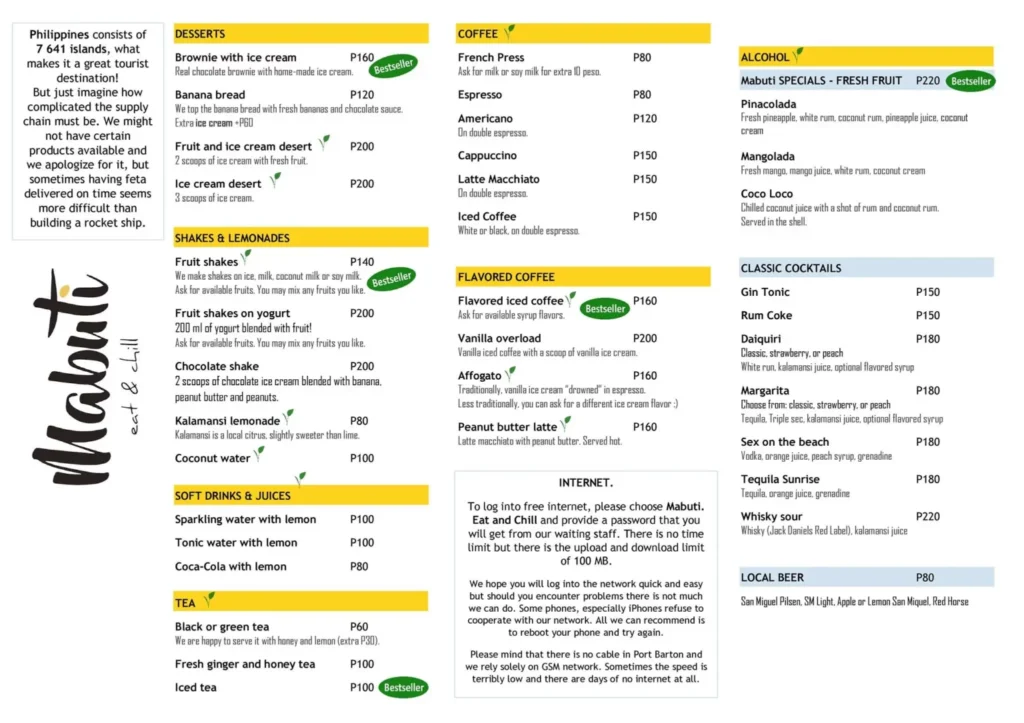 MABUTI DESSERTS PRICES MABUTI BEVERAGES PRICES