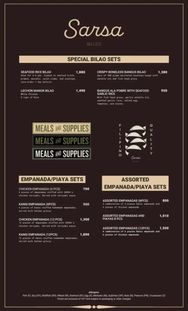 SARSA PORK PRICES SARSA BEEF MENU PRICES