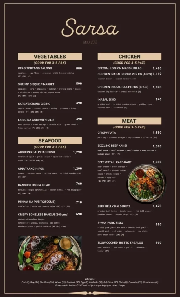 SARSA RICE PRICES SARSA CHICKEN MENU PRICES