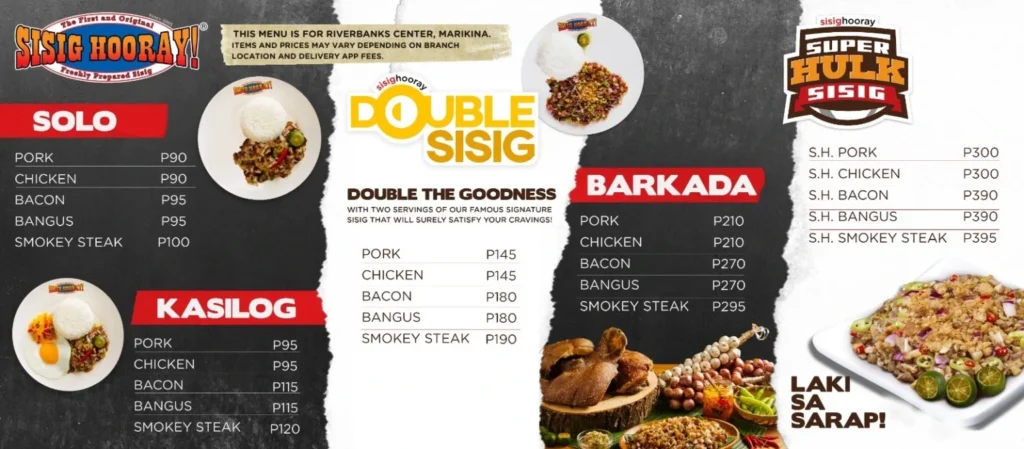 SISIG HOORAY KASILOG MENU WITH PRICES SISIG HOORAY DOUBLE SISIG PRICES