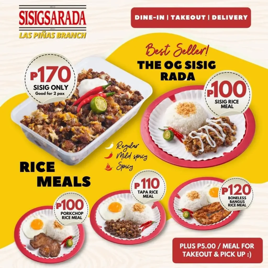 SISIGSARADA FAMILY TRAY PRICES SISIGSARADA MAINS MENU PRICES