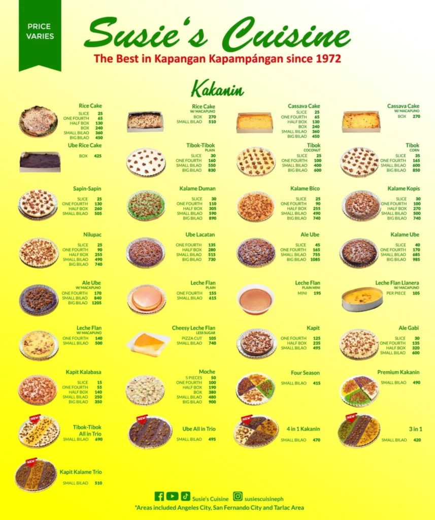 SUSIE’S CUISINE KAKANIN MENU PRICES