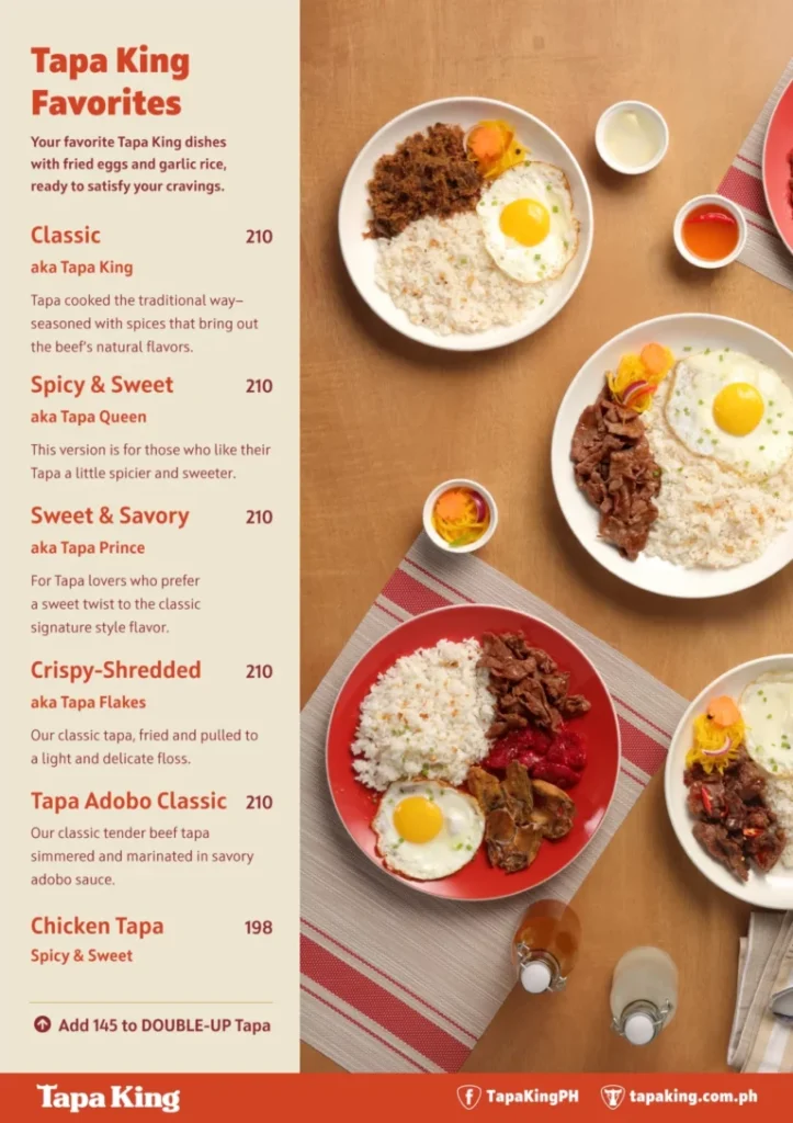 TAPA KING BEST SELLER MENU WITH PRICES TAPA KING FAVORITE PRICES