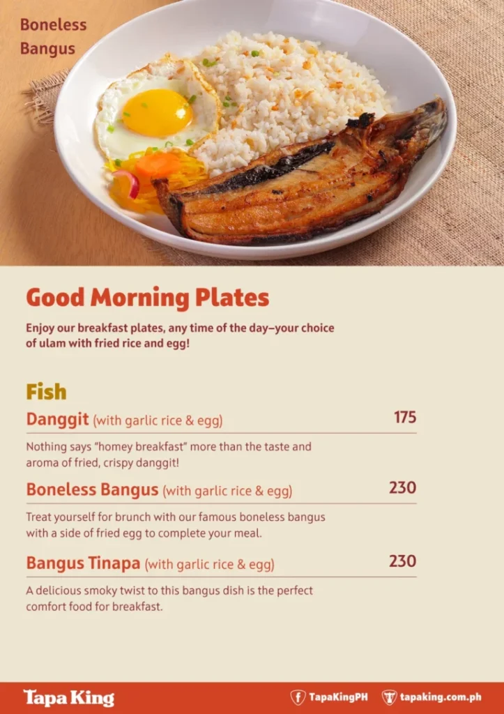 TAPA KING BREAK BITES AND FISH MENU PRICES