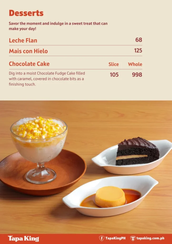 TAPA KING DESSERTS PRICES