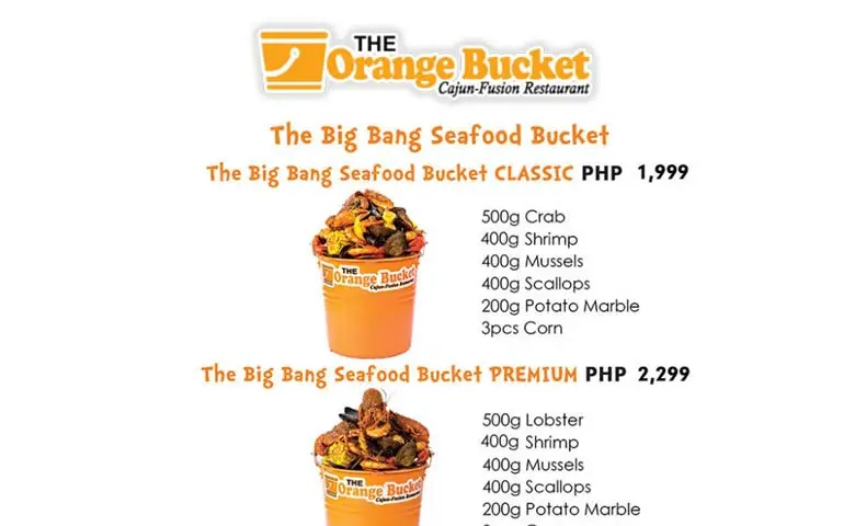 THE ORANGE BUCKET CRABS MENU MENU WITH PRICES