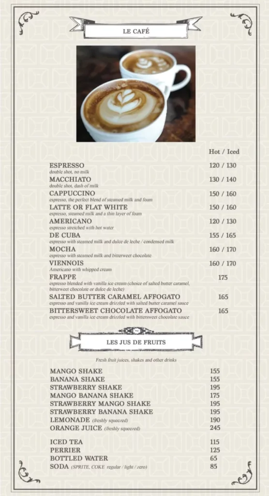 LA CREPERIE LES JUS DE FRUITS PRICES LE CREPERIE LE CHOCOLATCHUAD MENU PRICES LE CREPERIE LE CAFE PRICES philippines