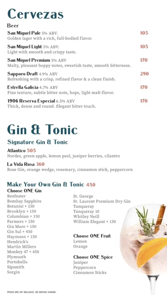 LAS FLORES CERVEZAS PRICES LAS FLORES GIN & TONIC MENU PRICES philippines