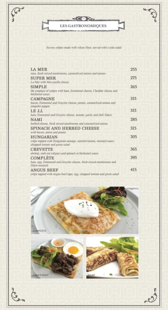 LATEST La Creperie MENU PRICE LIST philippines