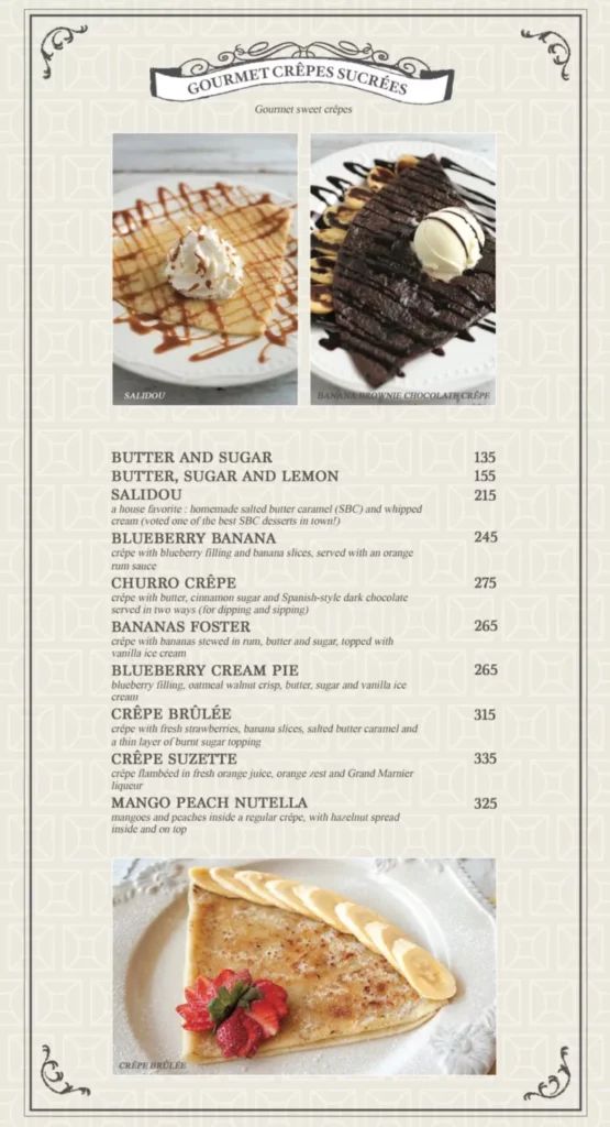 LE CREPERIE GOURMET CREPES SUCREES PRICES LA CREPERIE LES GASTRONOMIQUES MENU PRICES philippines